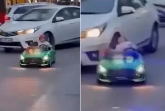 Otomobil, çocuğun bindiği akülü araca çarptı