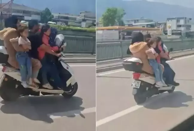 Motosikletle tehlikeli yolculuk! Otomobile bile bu kadar kişi binemiyor