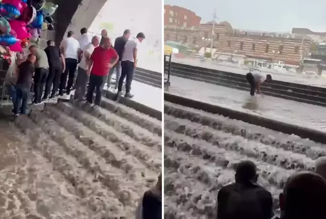 Diyarbakır'da dolu ve sağanak hayatı felç etti! Ulu Cami şelaleye döndü
