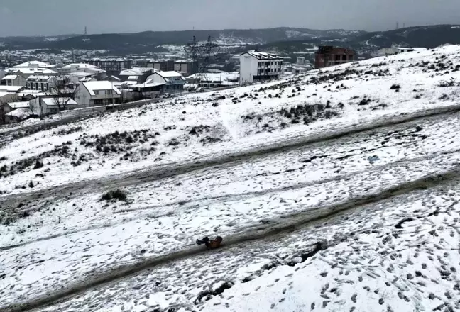 Arnavutköy'de Çocuklar Karla Eğlendi