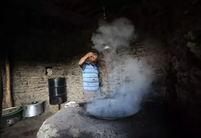 Dağların dik yamaçlarında yetiştirilen organik üzümlerin pekmez yolculuğu