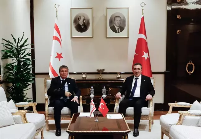 Cumhurbaşkanı Yardımcısı Cevdet Yılmaz, KKTC Başbakanı Ünal Üstel ile bir araya geldi
