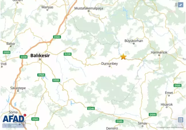 Balıkesir'in Dursunbey ilçesinde 4 büyüklüğünde deprem meydana geldi
