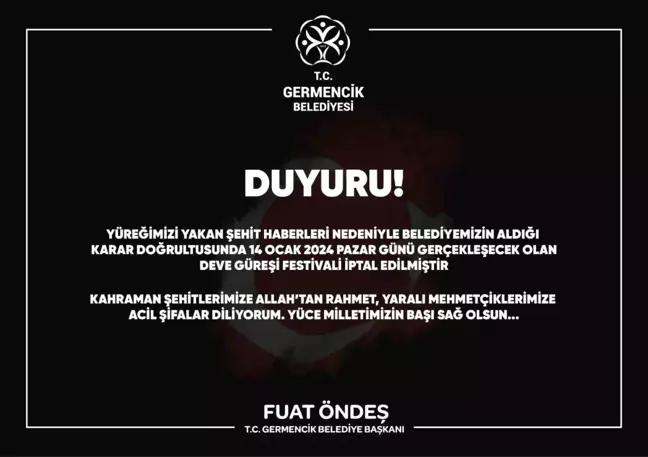 Aydın'da terörist saldırı sonucu şehit olan askerler nedeniyle deve güreşi festivali iptal edildi
