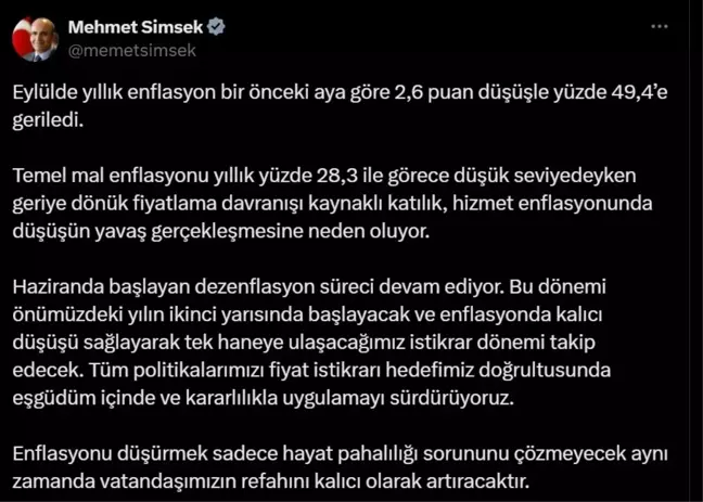 Bakan Şimşek: Enflasyonda Kalıcı Düşüş İçin Çalışıyoruz