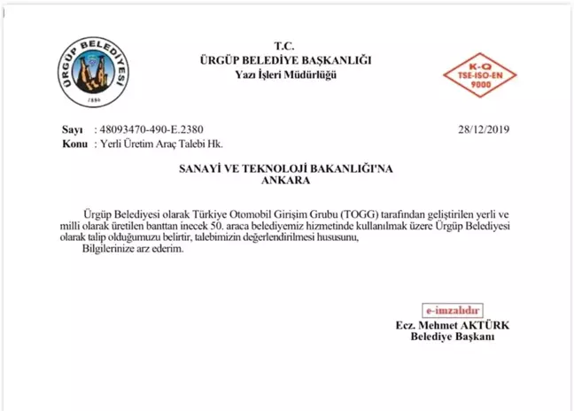 Ürgüp Belediyesi yerli otomobilin 50. üretimine talip oldu