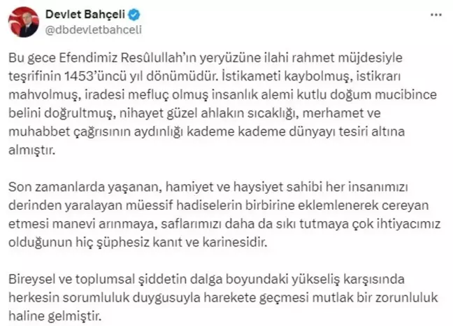 Devlet Bahçeli: Şiddetle Mücadele Sorumluluğu Herkesin Üzerinde