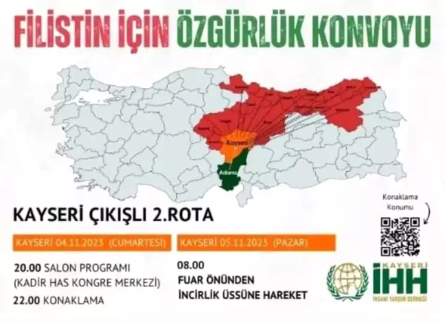Filistin İçin Özgürlük Konvoyu Kayseri'de Buluşuyor