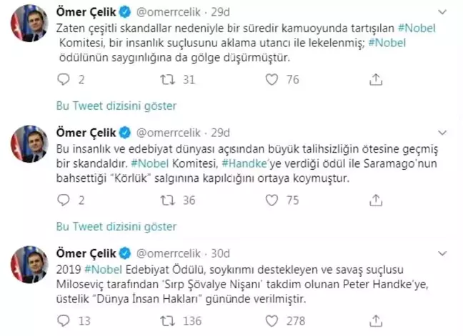 AK Partili Çelik'ten 'Nobel Edebiyat Ödülü' açıklaması