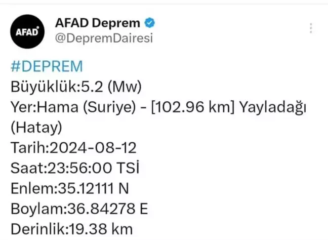 Suriye'nin Hama şehrinde 5.2 büyüklüğünde deprem meydana geldi