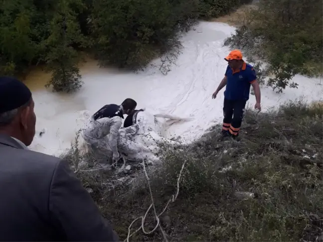 Kireç kuyusuna düşen vatandaş ve büyükbaş hayvan kurtarıldı