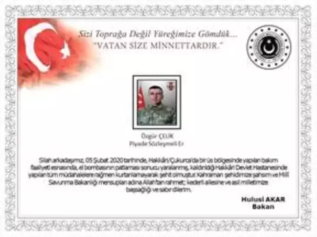 Hakkari'de şehit asker için tören yapıldı