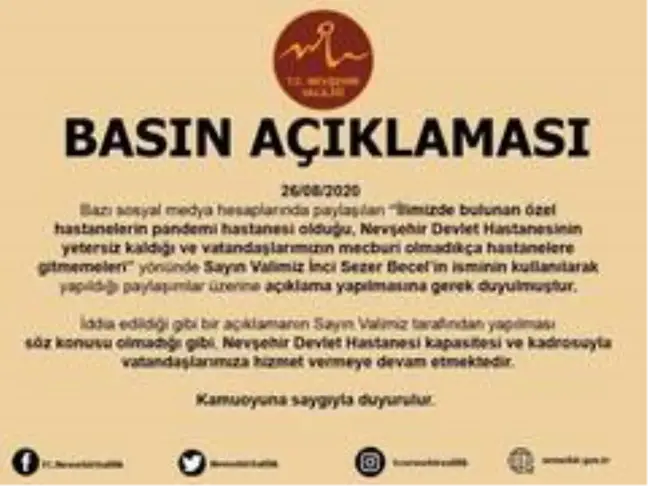 Nevşehir Valiliği sosyal medyada yayılan paylaşımları yalanladı
