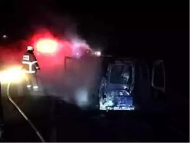 Edremit'te seyir halindeki ticari araç alev alev yandı