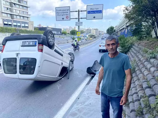 Takla atan araçtan burunları bile kanamadan çıktılar