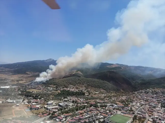 İzmir'in Güzelbahçe ilçesinde ormanlık alanda çıkan yangına müdahale ediliyor