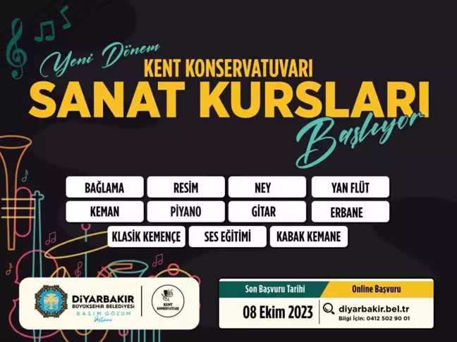 Diyarbakır Büyükşehir Belediyesi, 11 dalda ücretsiz sanat kursları için kayıt almaya başladı