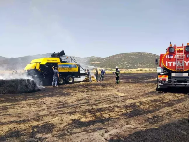 Bucak'ta Tarlada Çıkan Yangında 9 Dekarlık Alan ve Balya Makinesi Kül Oldu