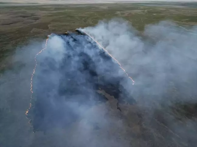 Afyonkarahisar'da Eber Gölü sazlık alanında yangın çıktı