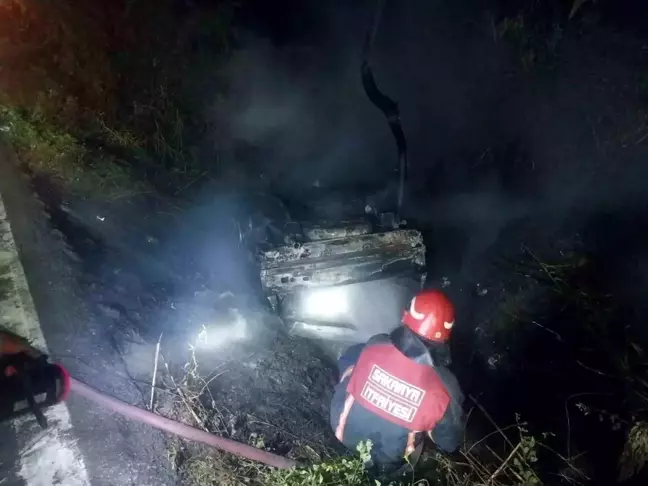 Sakarya'da Otomobil Kaza Yaptı, Alev Aldı