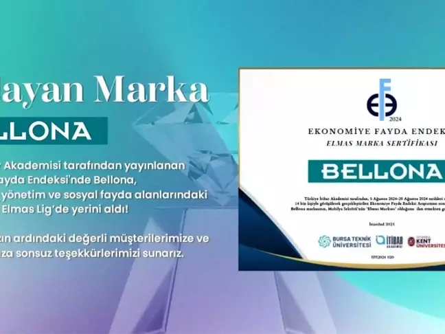 Bellona, Ekonomiye Fayda Endeksi'nde Elmas Marka Ödülünü Aldı