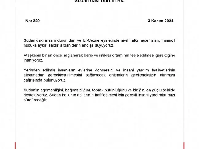 Dışişleri Bakanlığı'ndan Sudan Açıklaması: Endişe ve Yardım Çağrısı