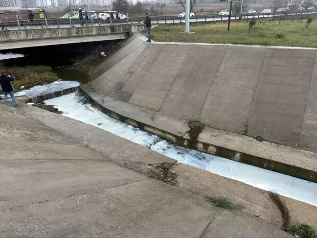 Çerkezköy'deki Kavak Deresi Beyaza Büründü