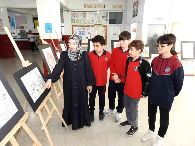 Gaziantep Ortaokul Öğrencileri, Gazze İçin Resim Sergisi Düzenledi