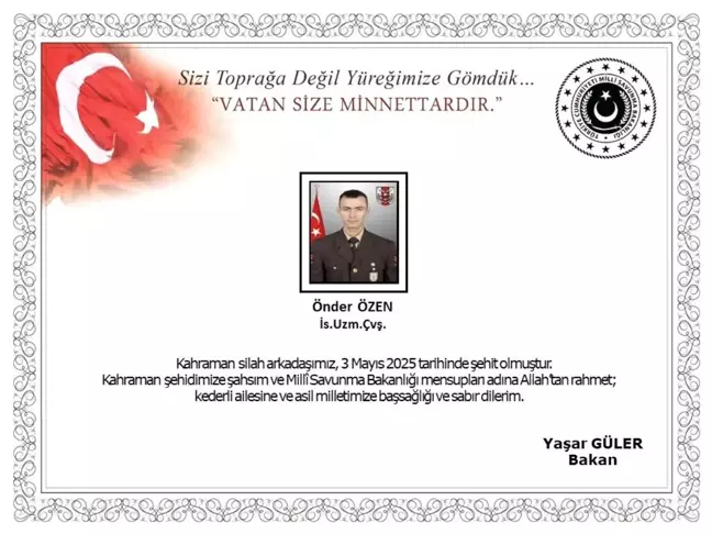 Irak'ın kuzeyinde Pençe Operasyon bölgesinde mayına basarak yaralanan asker şehit oldu