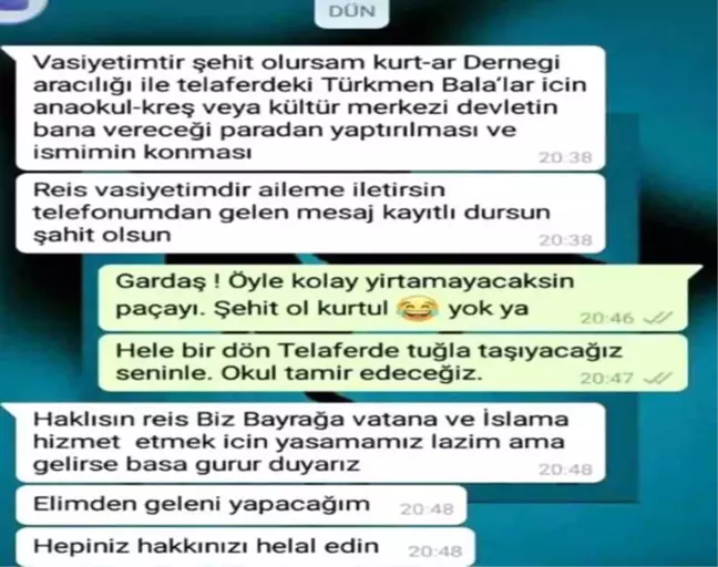 Afrin Şehidinin Vasiyeti Duygulandırdı