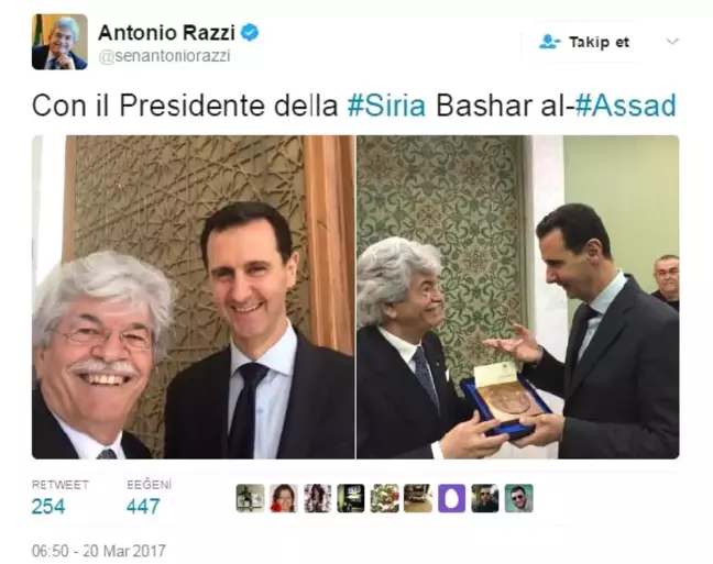 Esad'la Selfie Çeken İtalyan Senatöre Tepki