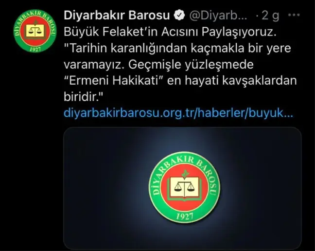 Diyarbakır Barosuna sözde Ermeni 'soykırımına' ilişkin bildiri nedeniyle soruşturma