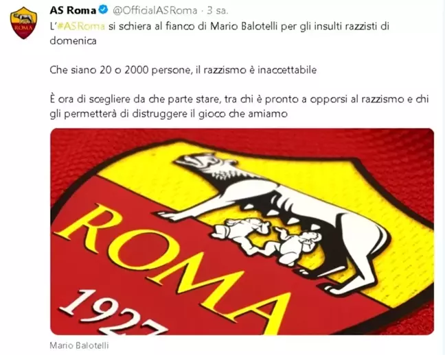 Roma'dan Balotelli'ye destek