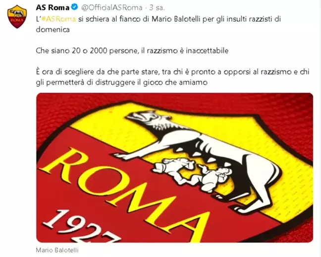 Roma'dan Balotelli'ye destek