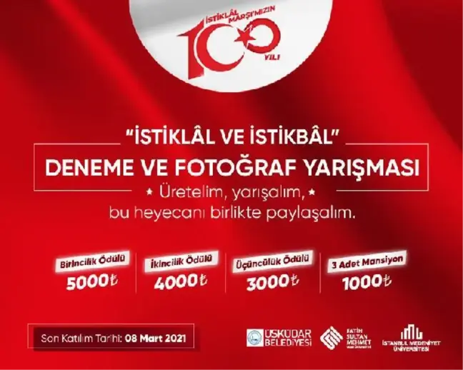 İstiklal Marşı'nın kabulünün 100. yılı anısına deneme ve fotoğraf yarışması