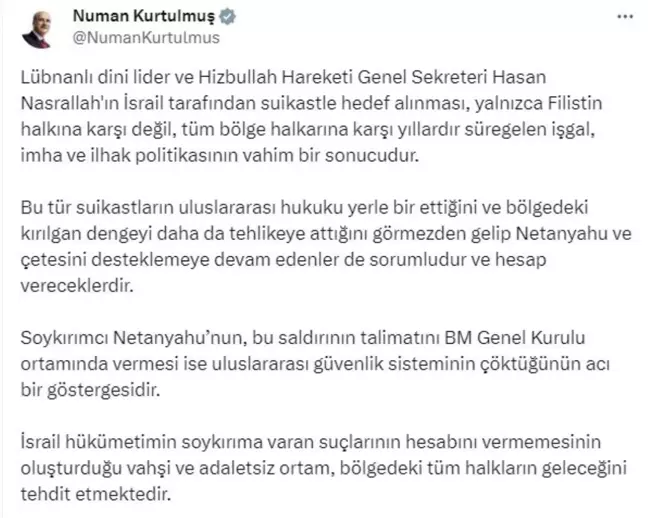 TBMM Başkanı Kurtulmuş'tan İsrail'in Saldırısına Tepki