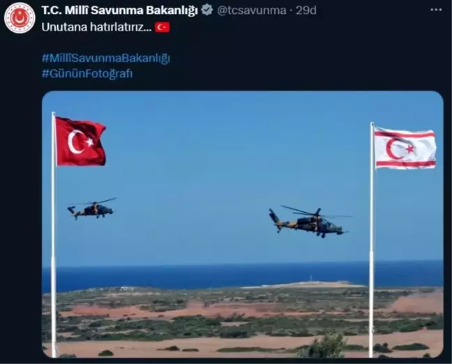 MSB'den KKTC ve Türk Bayrağıyla ATAK Helikopteri Paylaşımı