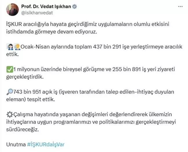 İŞKUR, Ocak-Nisan Döneminde 437 Bin 291 İşe Yerleştirme Gerçekleştirdi