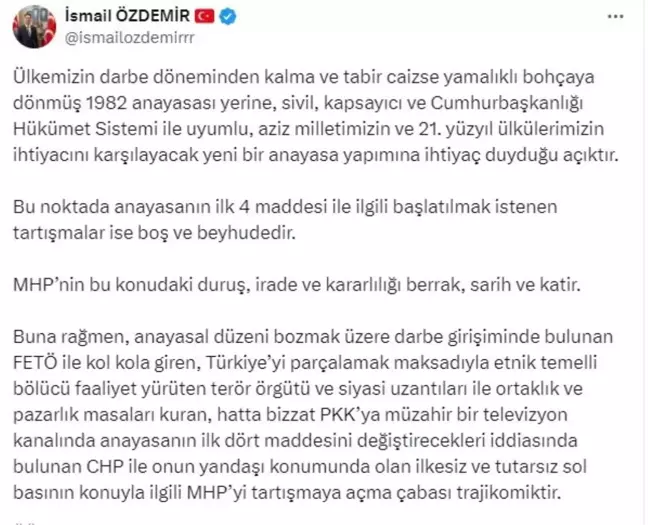 MHP'den Anayasa Tartışmalarına Sert Yanıt