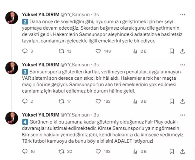 Y. Samsunspor'dan sert açıklama: