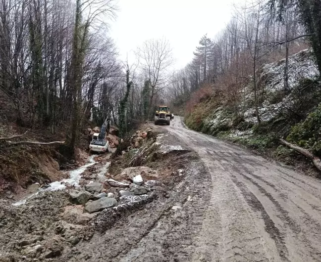 Düzce'de Heyelana Hızlı Müdahale, Kapanan Yol Yeniden Açıldı