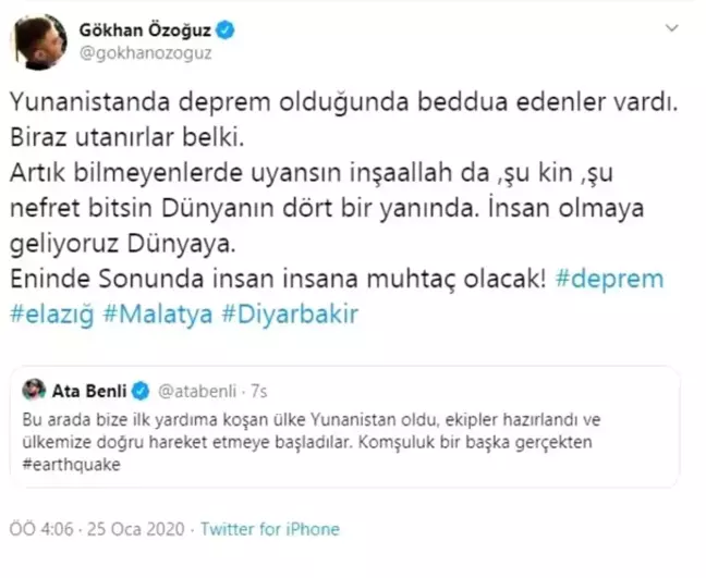 Gökhan Özoğuz: Deprem olduğunda beddua edenler...