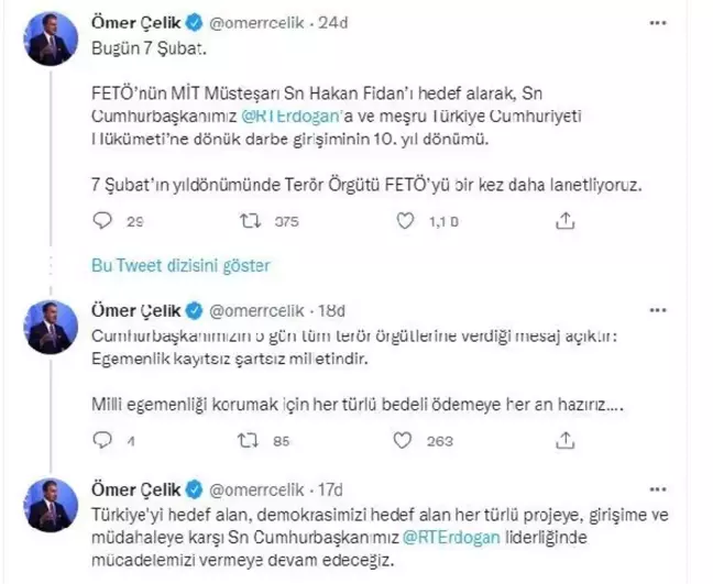 AK Parti'li Çelik'ten '7 Şubat' paylaşımı
