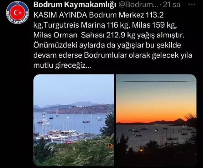 Bodrum ve Milas'ta Kasım Ayında Yoğun Yağış