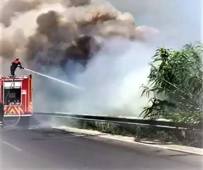 Son dakika haber... Söke'de karayolu kenarındaki yangın korkuttu