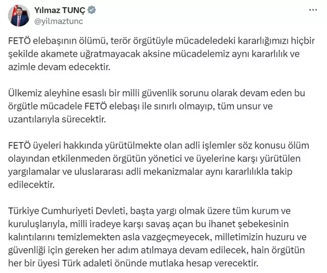 Adalet Bakanı Tunç'tan FETÖ Mücadelesi Açıklaması