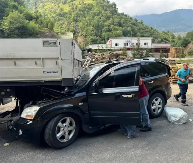 Giresun'da park halindeki tıra çarpan otomobilde 3 kişi yaralandı