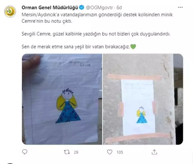 Küçük Cemre'nin notu görenleri duygulandırdı