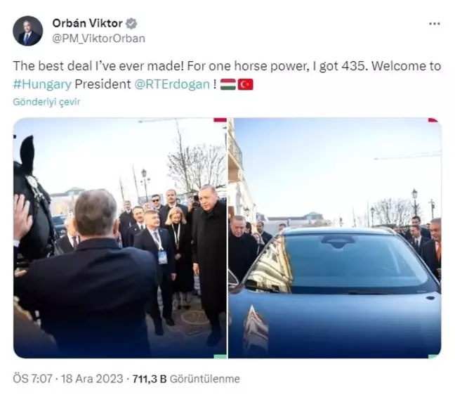 Erdoğan'ın Togg hediye ettiği Orban'dan güldüren paylaşım