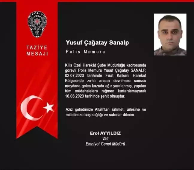 Fırat Kalkanı Harekat bölgesinde zırhlı aracın devrilmesi sonucu yaralanan polis şehit oldu
